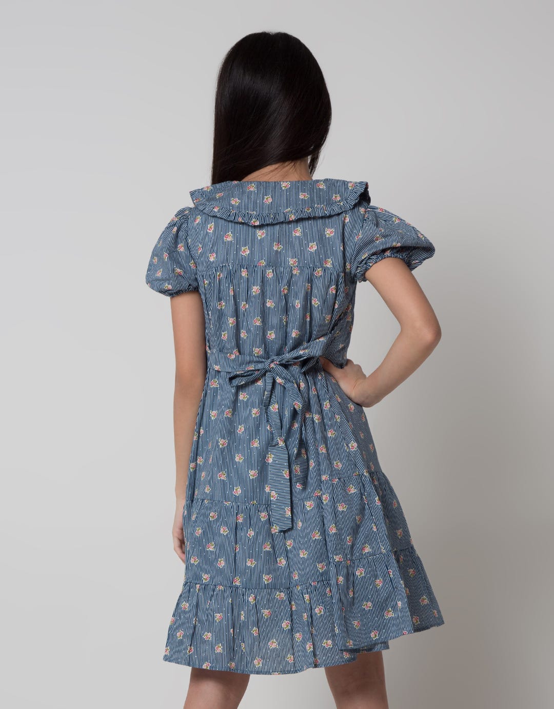 Sweet Miss Short Sleeve Midi Dress Babydoll Collar Ruffle Button
