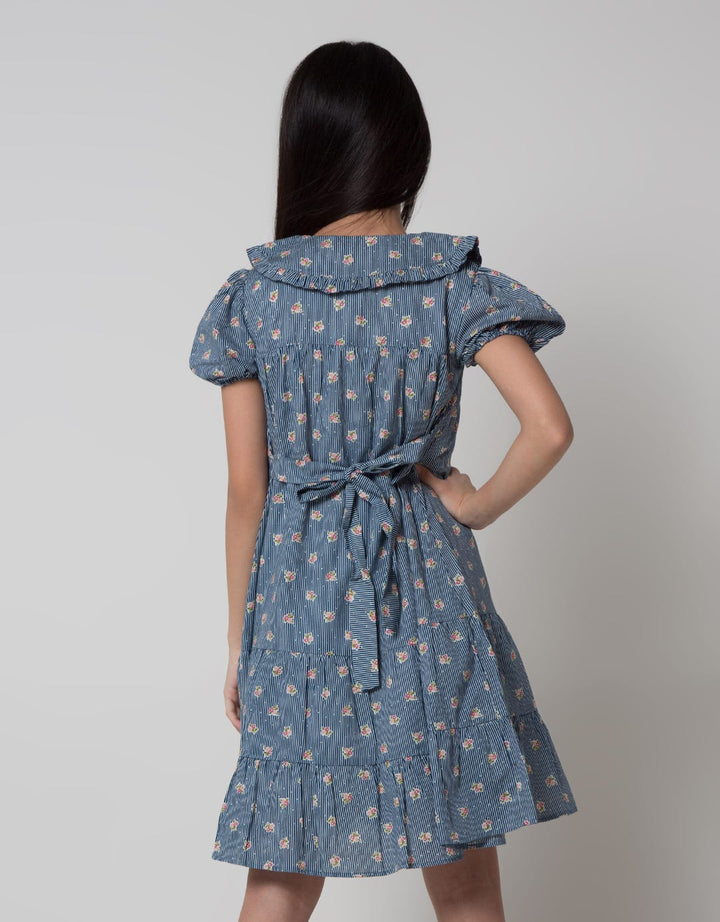 Sweet Miss Short Sleeve Midi Dress Babydoll Collar Ruffle Button
