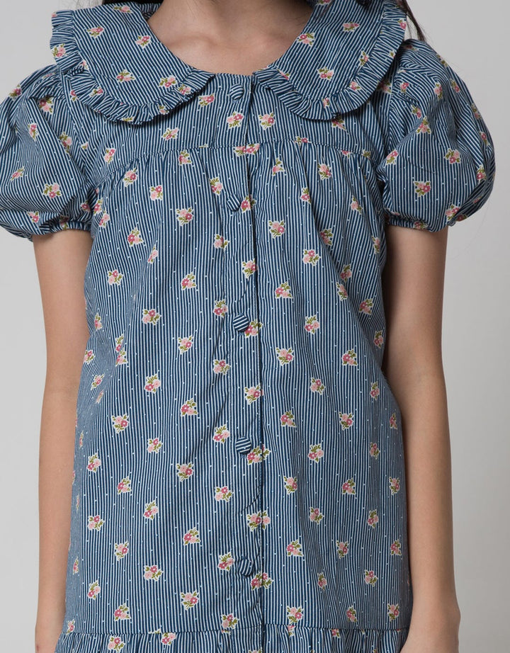 Sweet Miss Short Sleeve Midi Dress Babydoll Collar Ruffle Button