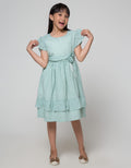 Sweet Miss Short Sleeeve Midi Dress Kotak Pinggang Bunga Bawah Ruffle