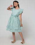 Sweet Miss Short Sleeeve Midi Dress Kotak Pinggang Bunga Bawah Ruffle