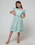 Sweet Miss Short Sleeeve Midi Dress Kotak Pinggang Bunga Bawah Ruffle