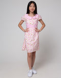 Sweet Miss Short Sleeve Midi Dress Bunga Kerah Pinggang Lipit