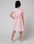 Sweet Miss Short Sleeve Midi Dress Bunga Kerah Pinggang Lipit
