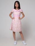 Sweet Miss Short Sleeve Midi Dress Bunga Kerah Pinggang Lipit
