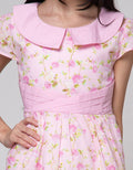 Sweet Miss Short Sleeve Midi Dress Bunga Kerah Pinggang Lipit
