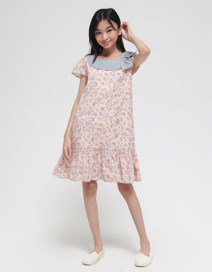 Sweet Miss Flower Collar Midi Dress Anak Perempuan