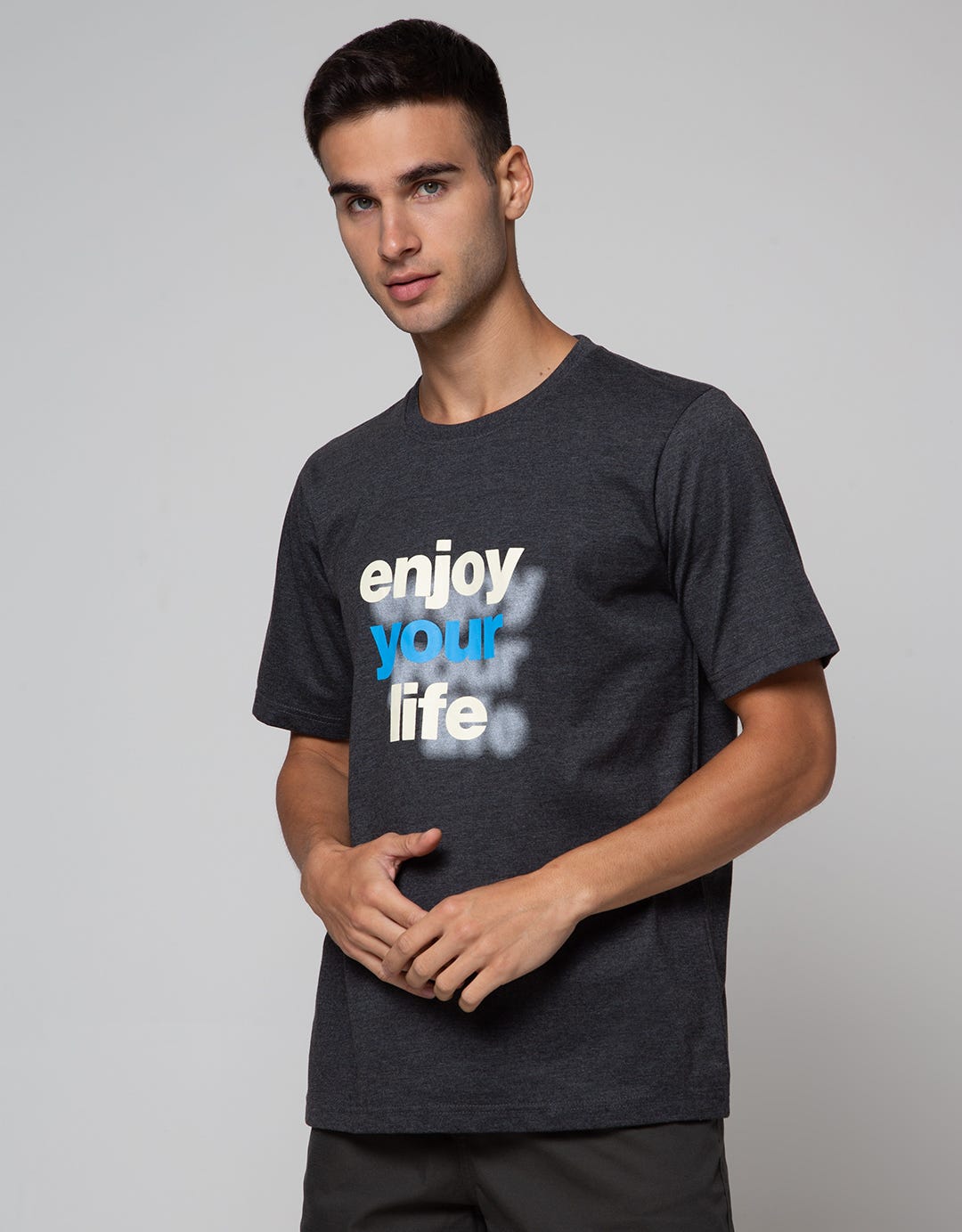T Zone Short Sleeve T-Shirt Print Theme Twisted Letter - Enjoy Your Life