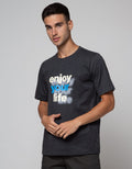 T Zone Short Sleeve T-Shirt Print Theme Twisted Letter - Enjoy Your Life