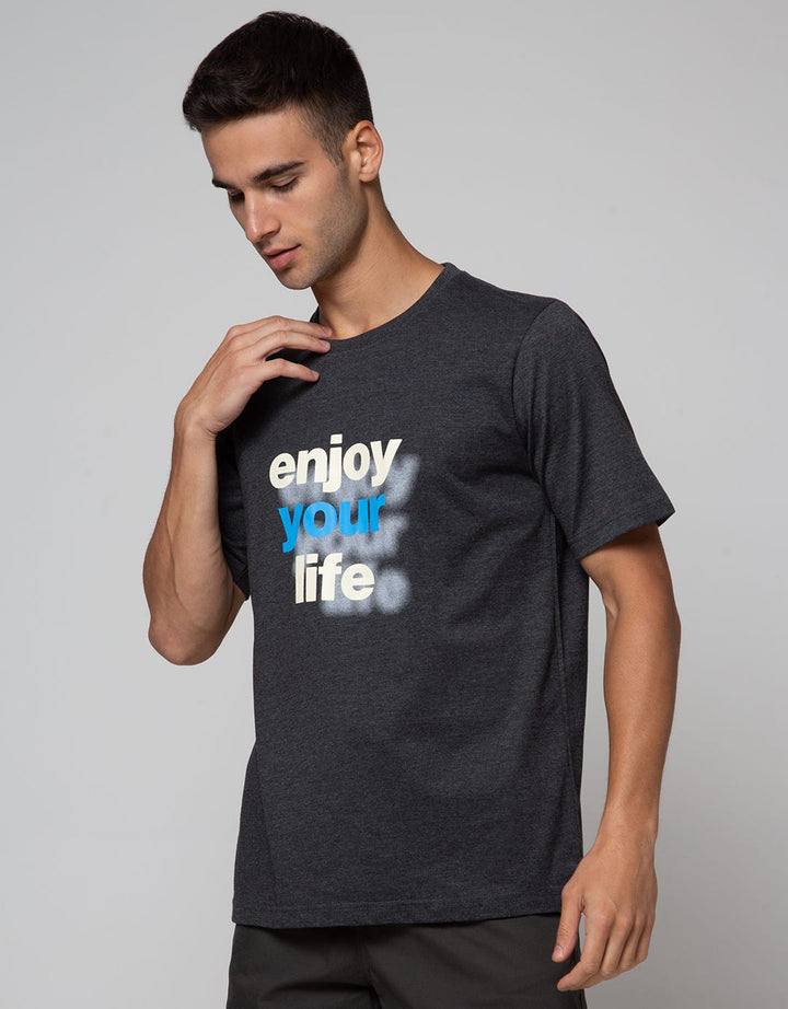 T Zone Short Sleeve T-Shirt Print Theme Twisted Letter - Enjoy Your Life