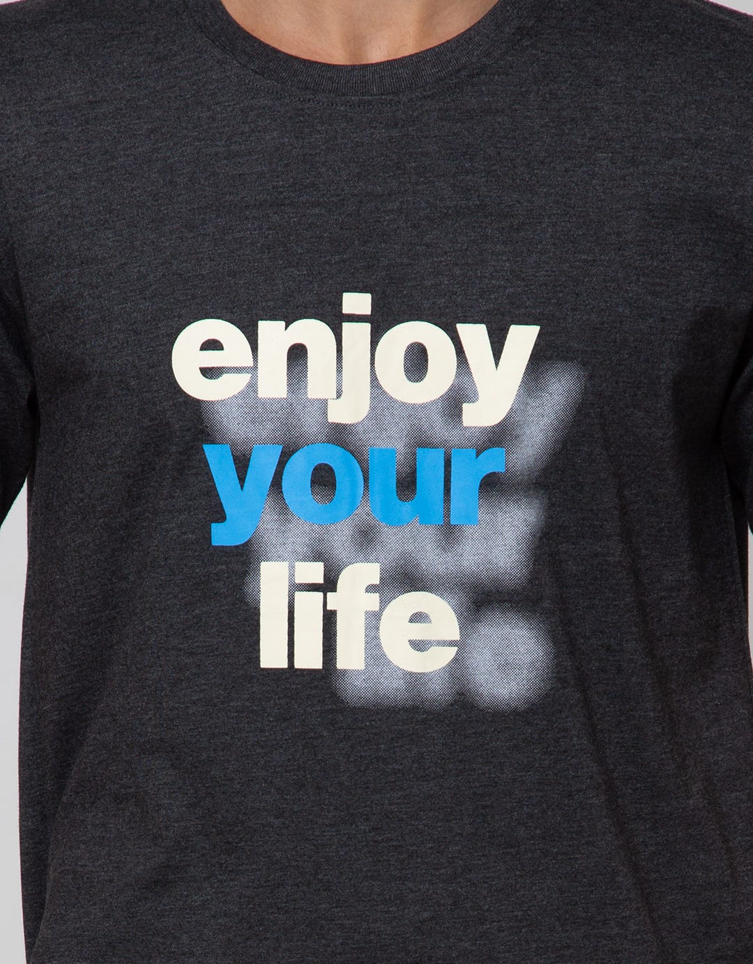 T Zone Short Sleeve T-Shirt Print Theme Twisted Letter - Enjoy Your Life