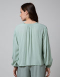 Details Long Sleeve Blouse With Lace And Neck String