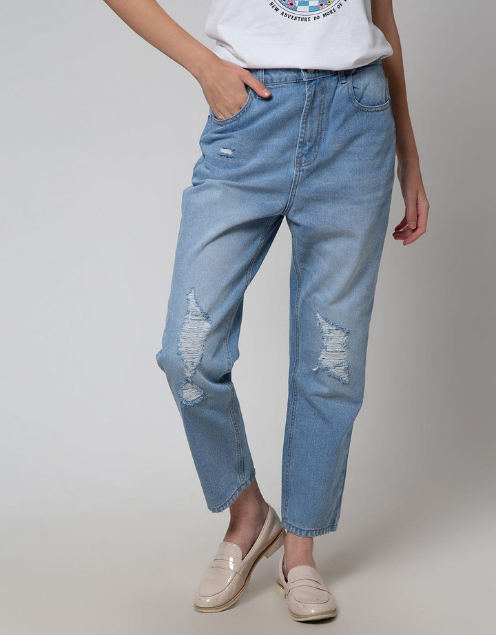Details Denim Long Pants With Destroyed