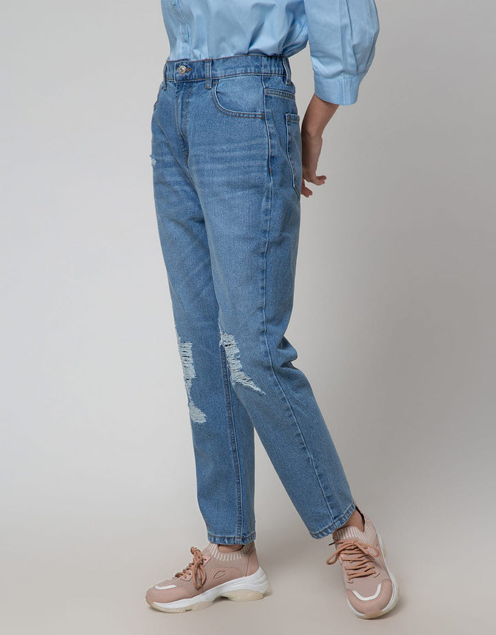 Details Denim Long Pants With Destroyed