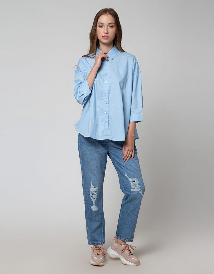 Details Denim Long Pants With Destroyed