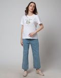 Details Short Sleeve T-Shirt Flower Outline Print