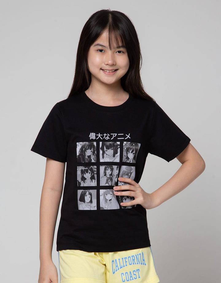 Nevada Short Sleeve T-Shirt Basic B N W Print Anime In Blocks