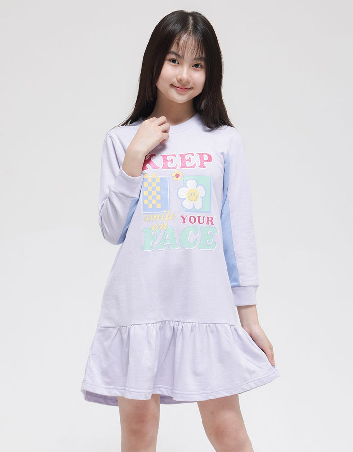 Nevada Long Sleeve Midi Dress Keep Your Face Elastic Waist