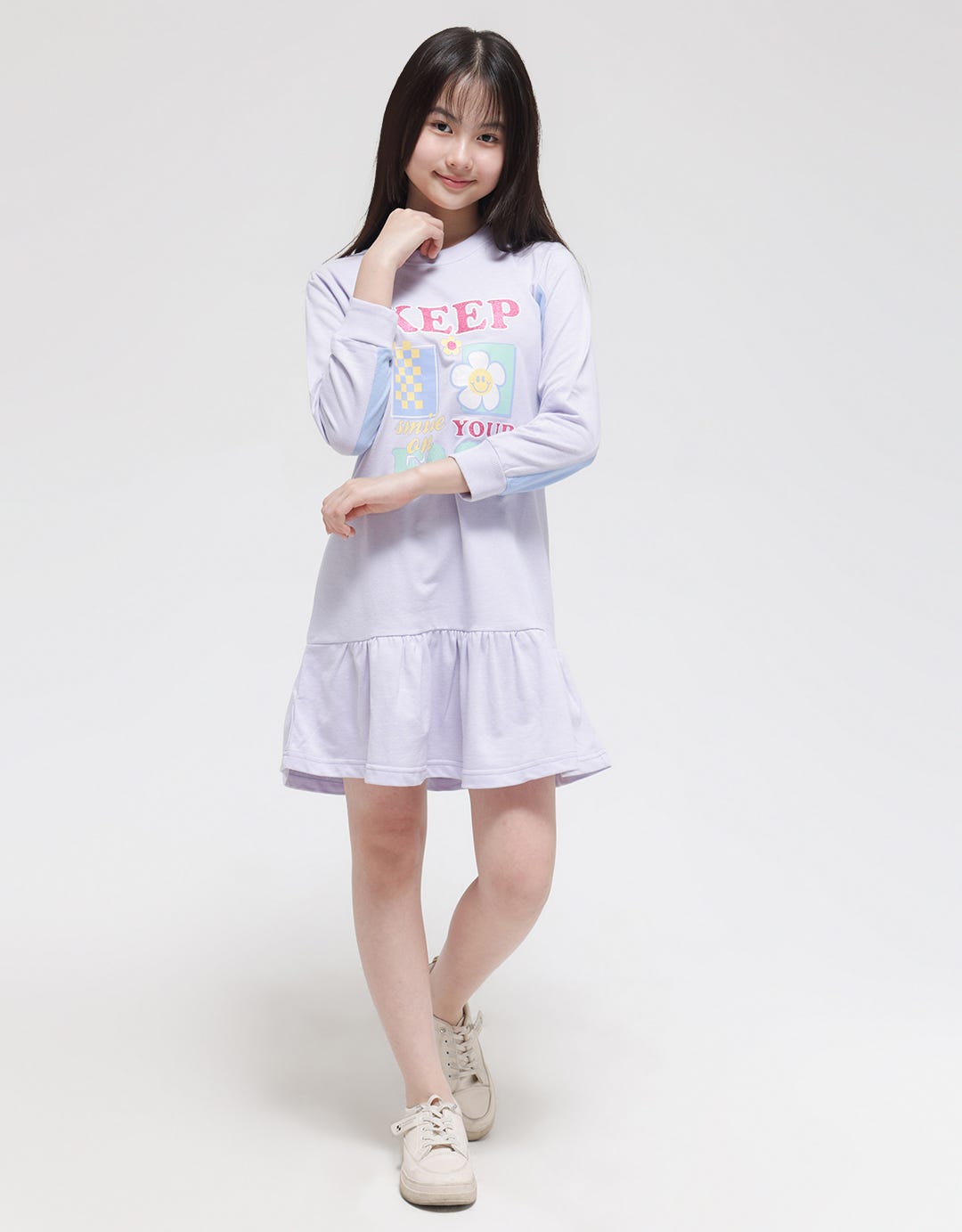 Nevada Long Sleeve Midi Dress Keep Your Face Elastic Waist