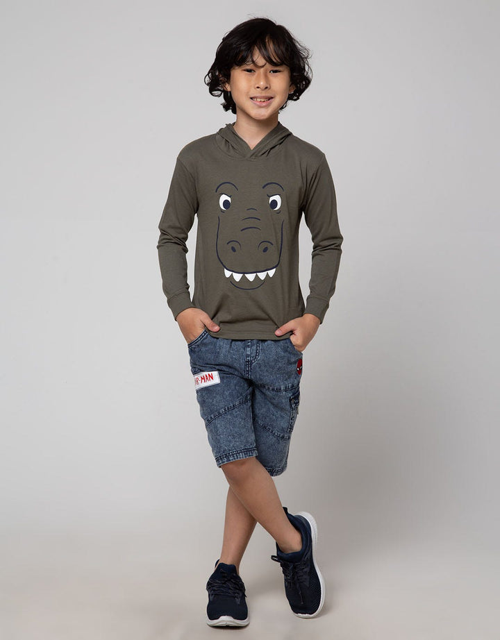 Little M Dino Hoodie Kaos Anak Laki-Laki