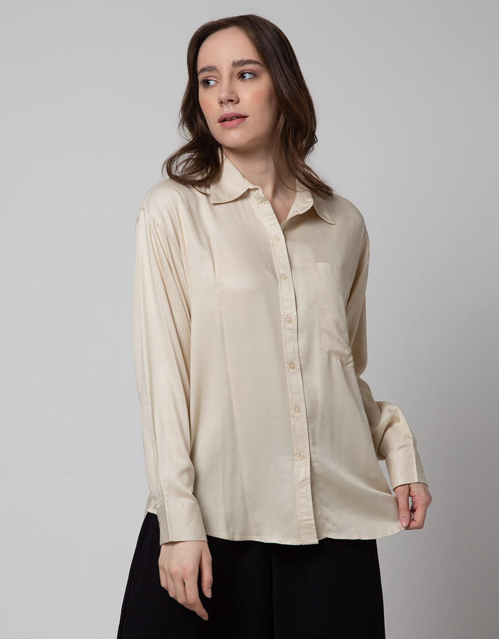 Nevada Long Sleeve Shirt Woven Top Solid Rayon Twill