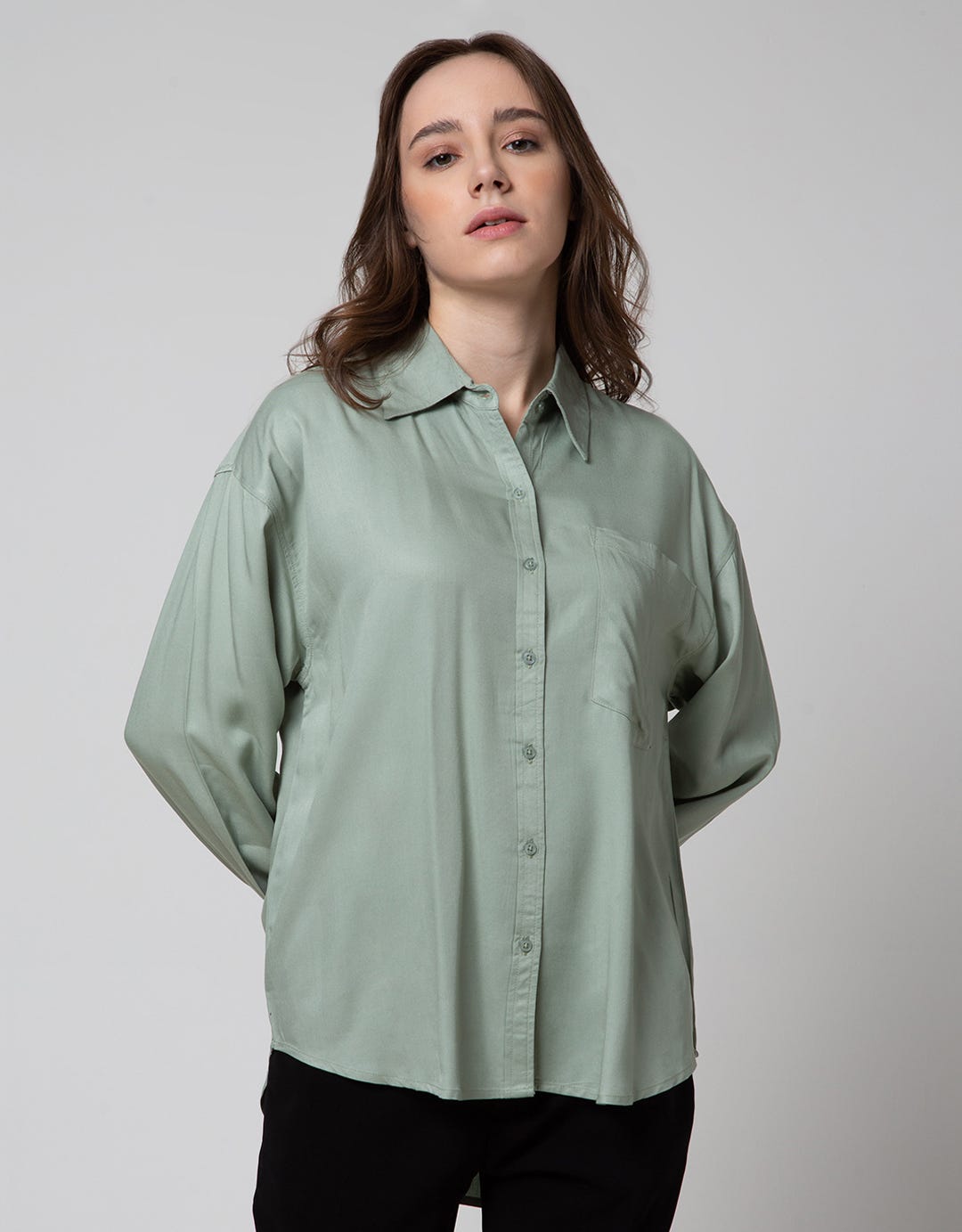Nevada Long Sleeve Shirt Woven Top Solid Rayon Twill