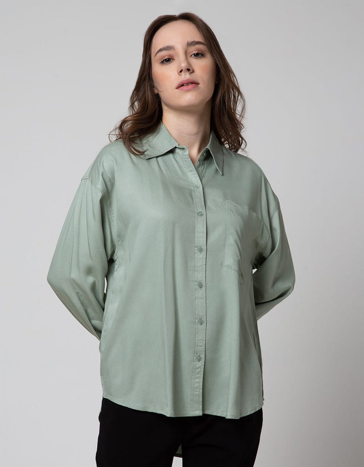 Nevada Long Sleeve Shirt Woven Top Solid Rayon Twill