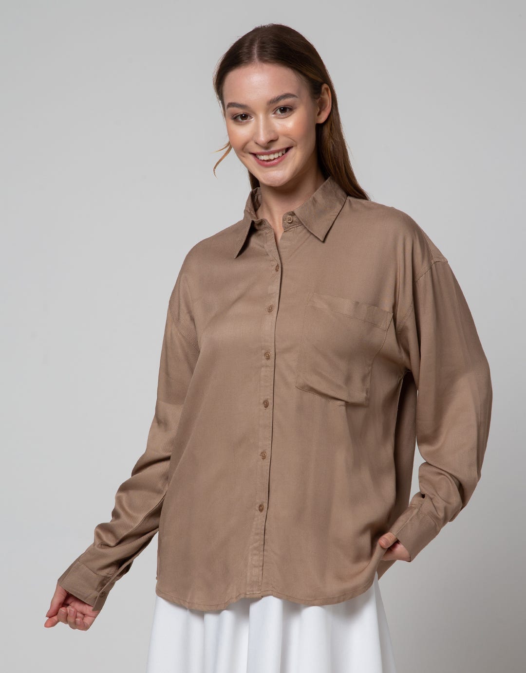 Nevada Long Sleeve Shirt Woven Top Solid Rayon Twill