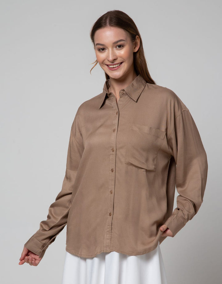 Nevada Long Sleeve Shirt Woven Top Solid Rayon Twill
