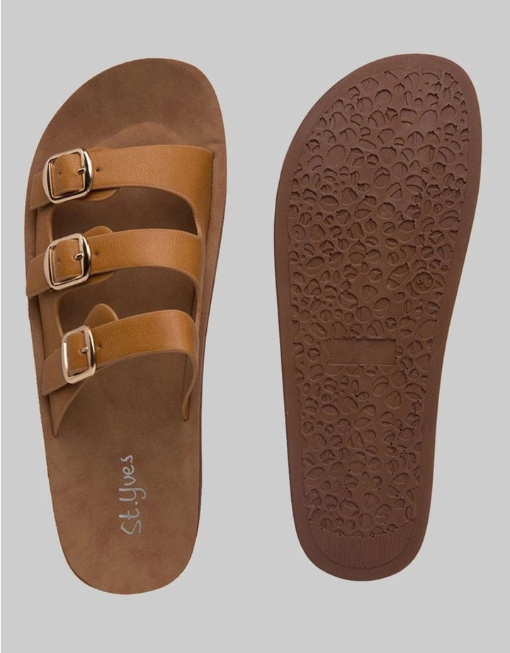 St. Yves Triple Strap Buckle Slipper Sandals Fq15 Wanita