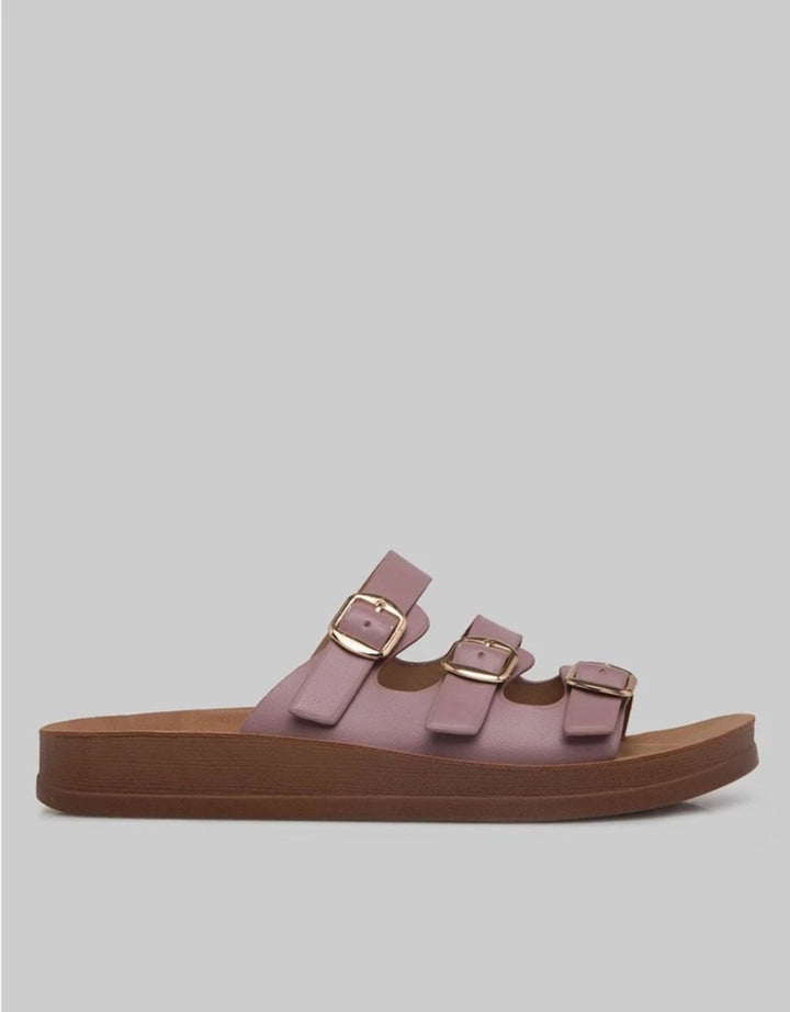 St. Yves Triple Strap Buckle Slipper Sandals Fq15 Wanita