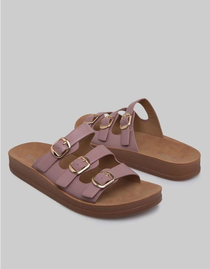 St. Yves Triple Strap Buckle Slipper Sandals Fq15 Wanita