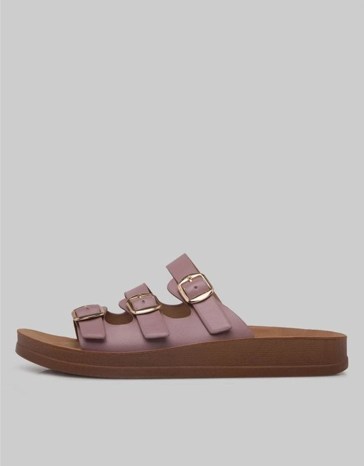 St. Yves Triple Strap Buckle Slipper Sandals Fq15 Wanita