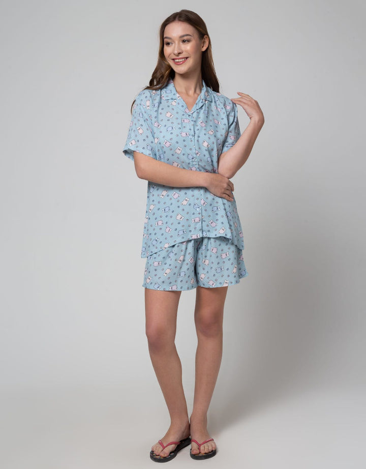 Nevada Short Sleeve Pajama Shorts Colorful Cat