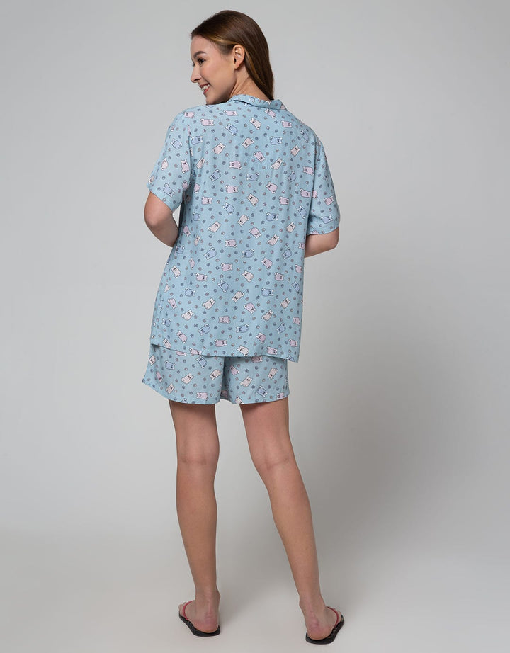 Nevada Short Sleeve Pajama Shorts Colorful Cat