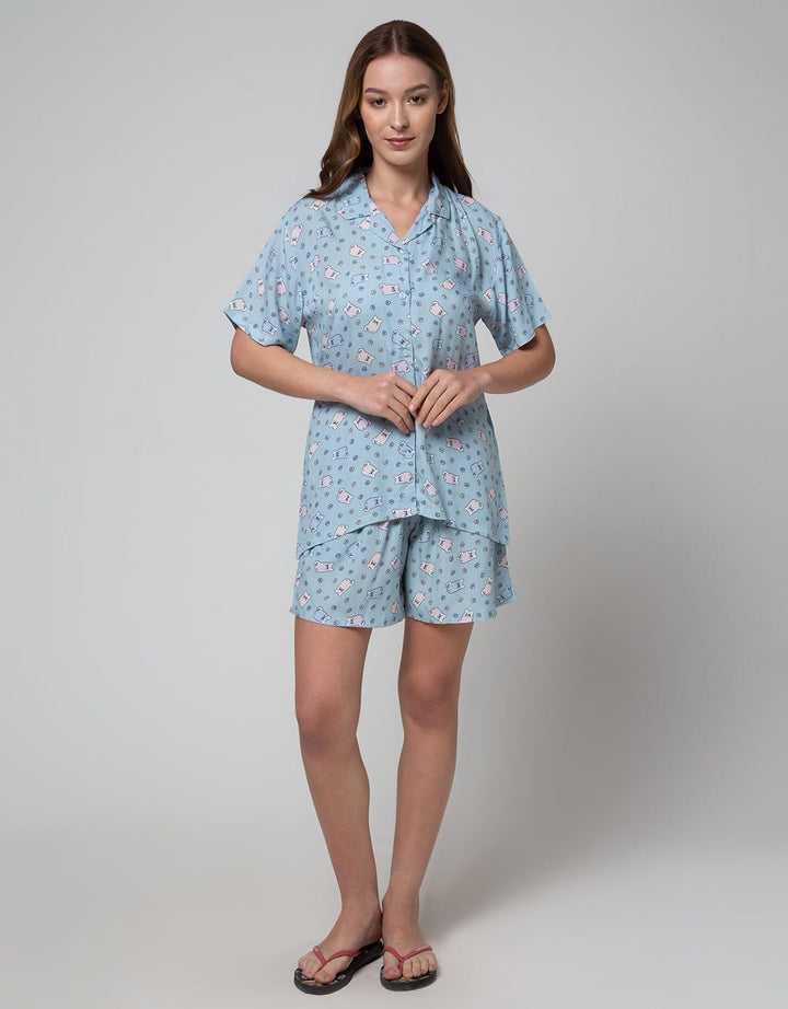 Nevada Short Sleeve Pajama Shorts Colorful Cat
