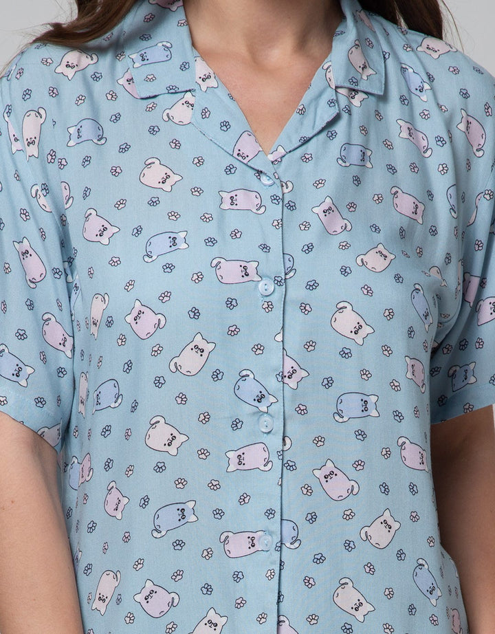 Nevada Short Sleeve Pajama Shorts Colorful Cat