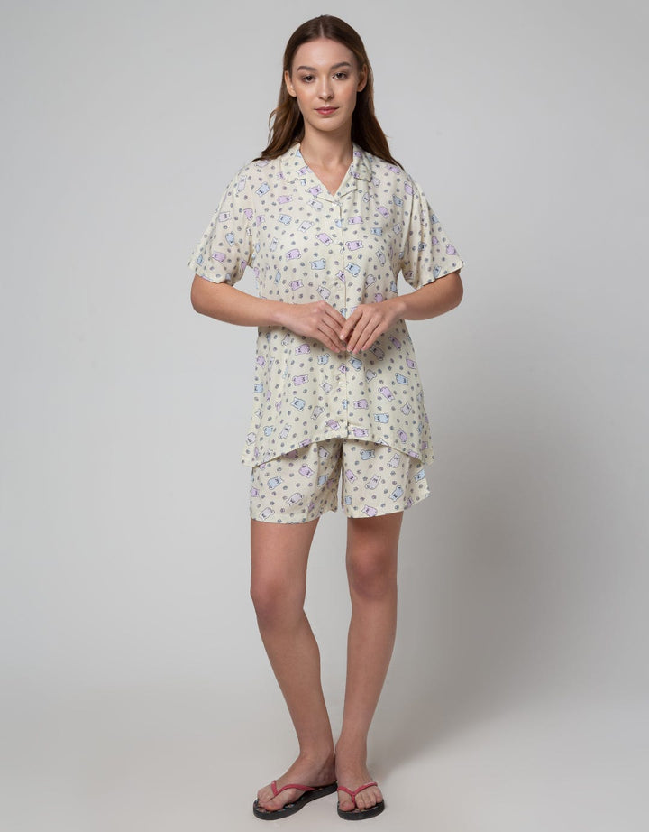 Nevada Short Sleeve Pajama Shorts Colorful Cat