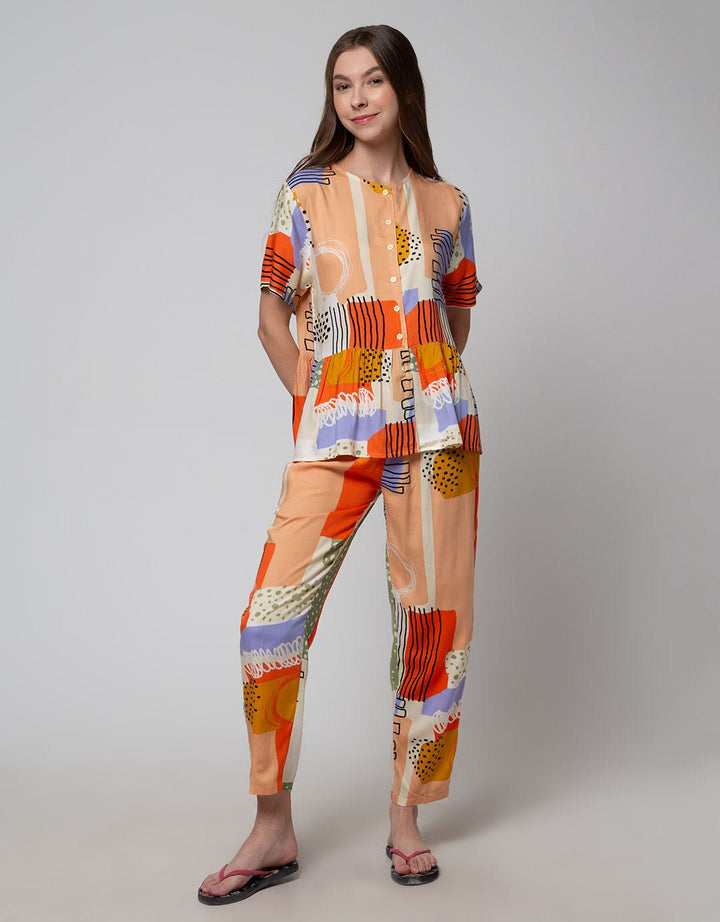 Nevada Short Sleeve Piyama Pants Combi Blocks