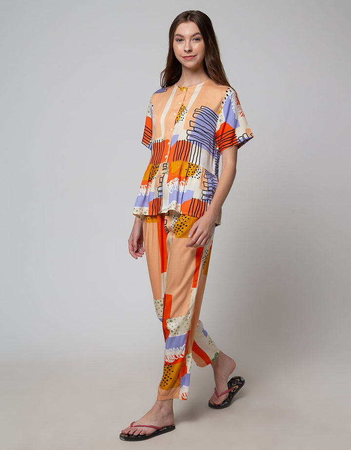 Nevada Short Sleeve Piyama Pants Combi Blocks