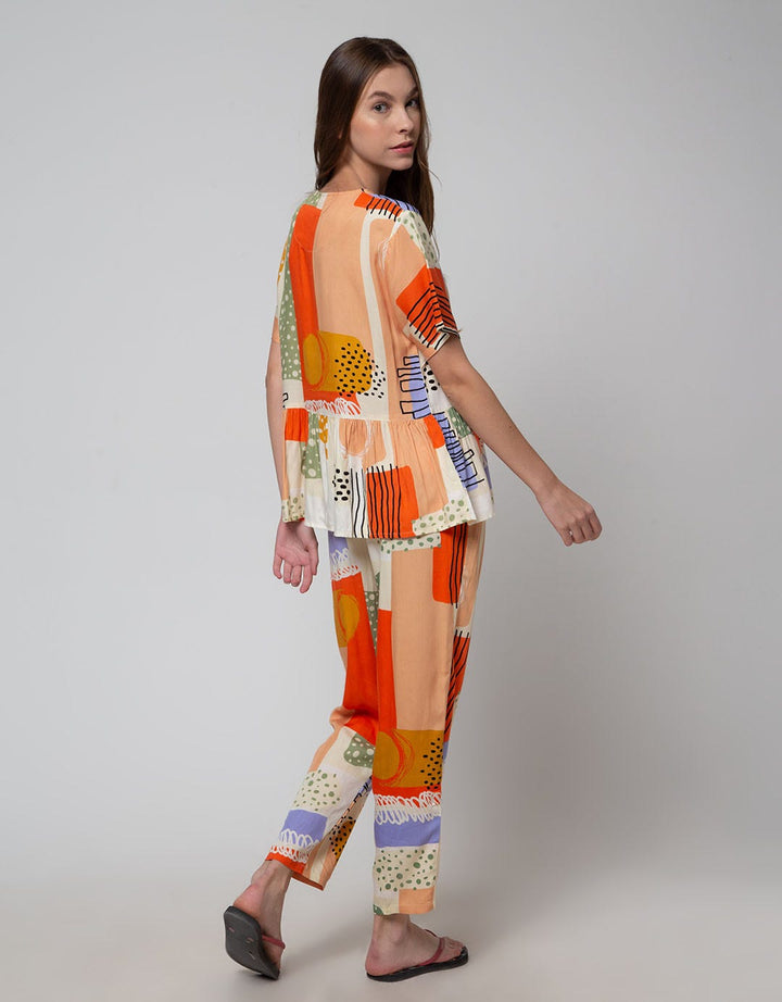 Nevada Short Sleeve Piyama Pants Combi Blocks