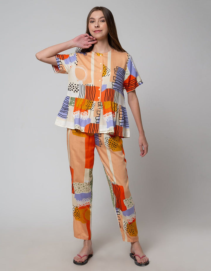 Nevada Short Sleeve Piyama Pants Combi Blocks