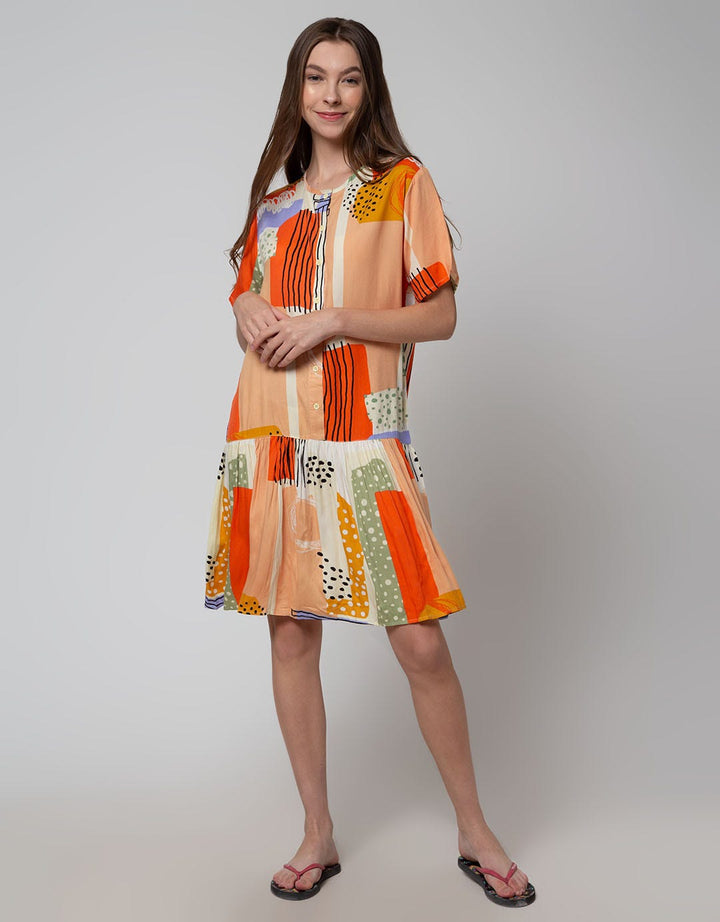 Nevada Short Sleeve Midi Dress Combi Blocks