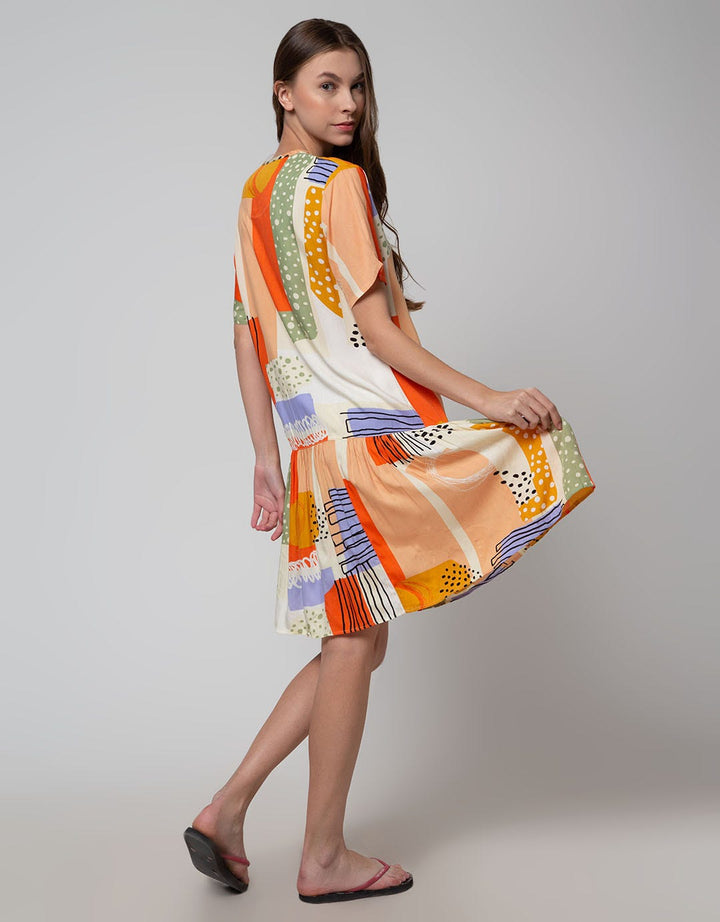 Nevada Short Sleeve Midi Dress Combi Blocks