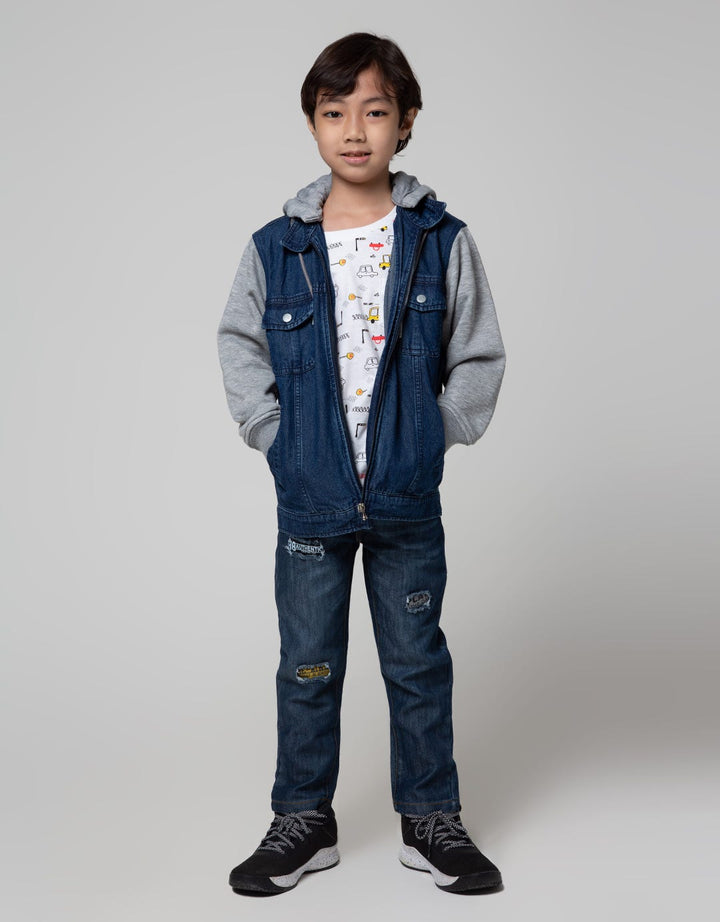 Little M Terry Hoodie Jaket Denim Anak Laki-laki