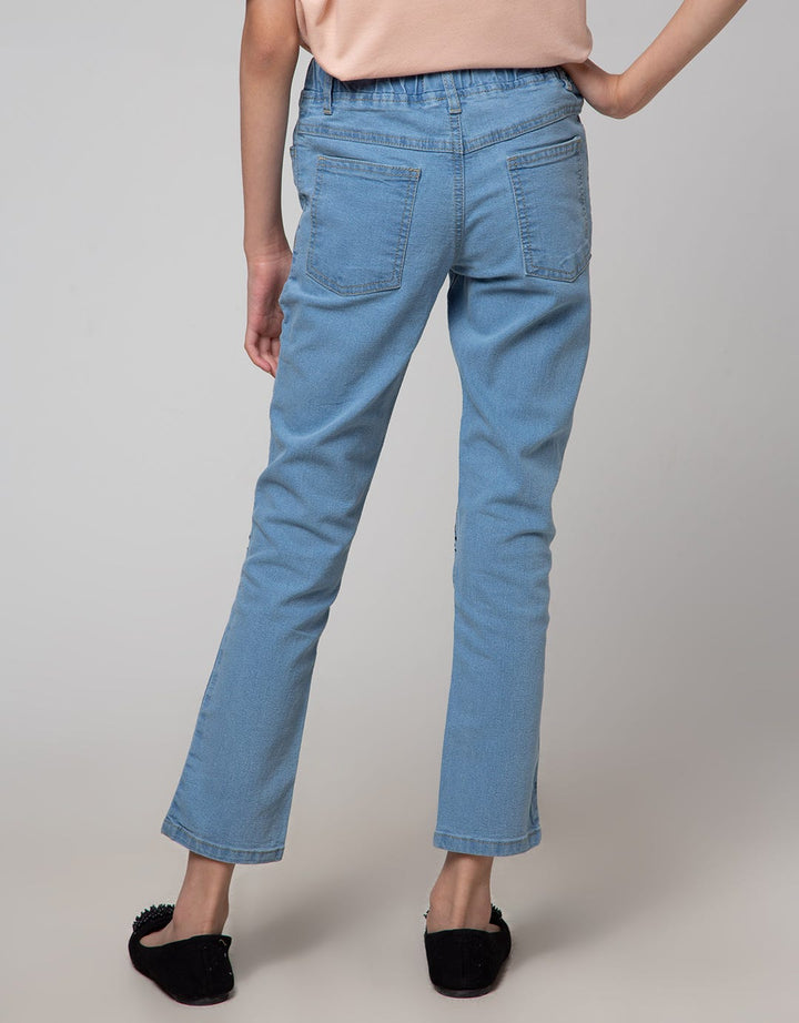 Aero Denim Long Pants Embroidered Panda Ribbon