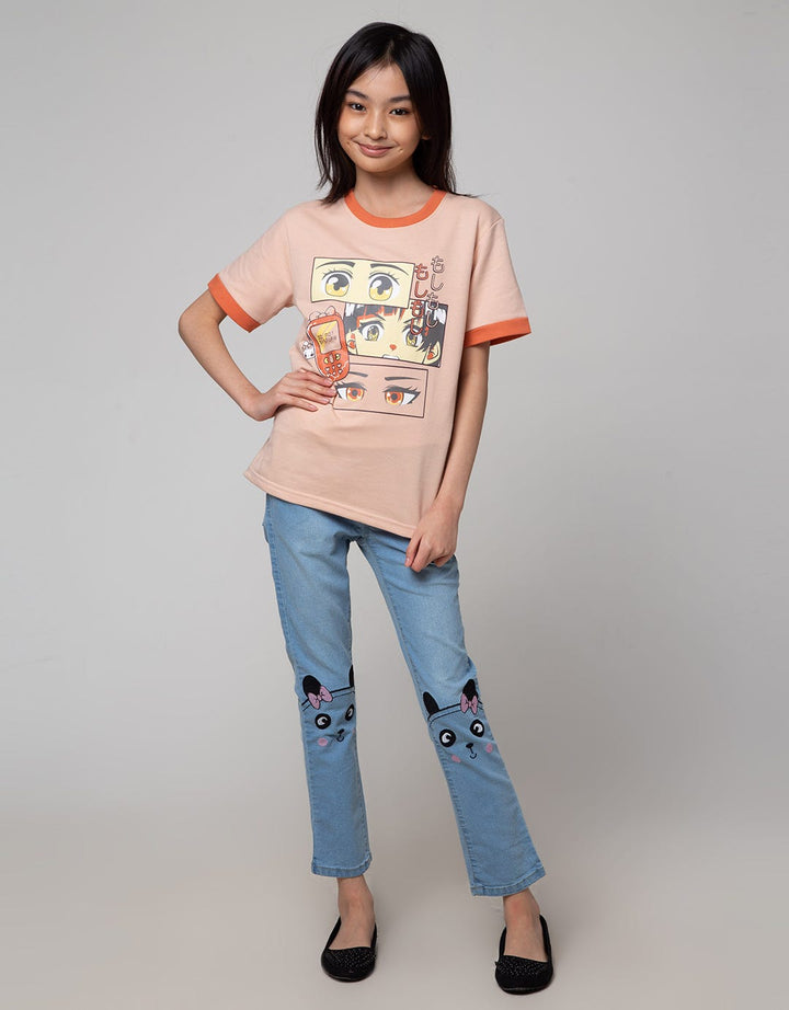 Aero Denim Long Pants Embroidered Panda Ribbon