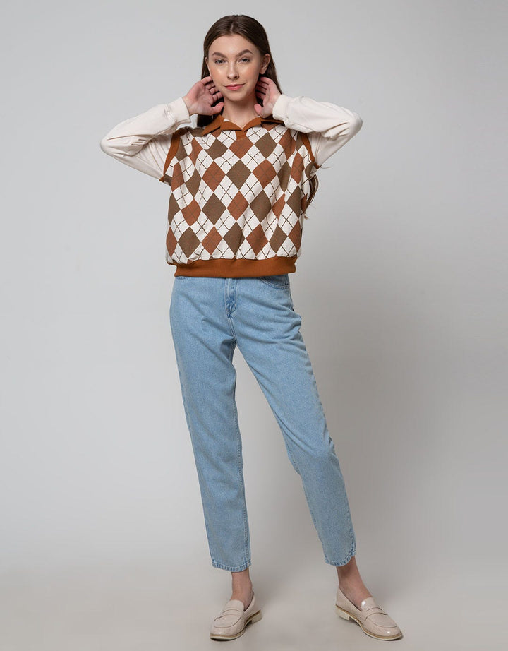 Nevada Sweatshirt Polo Neck Argyle Pattern