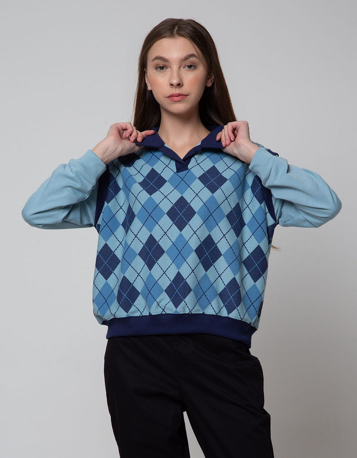Nevada Sweatshirt Polo Neck Argyle Pattern