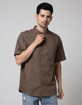 Cole Short Sleeve Shirt Woven Cotton Slub Mandarin Collar